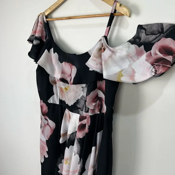 City Chic Cold Shoulder Dress Black Austin Floral Rose Draped Plus Size M 18 - Picture 9 of 15